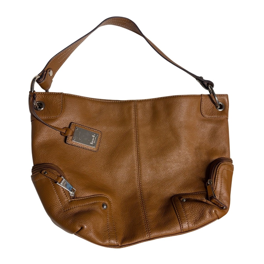 Tignanello Brown Pebbled Leather Hobo Shoulder Bag with Silver Tone Hardware